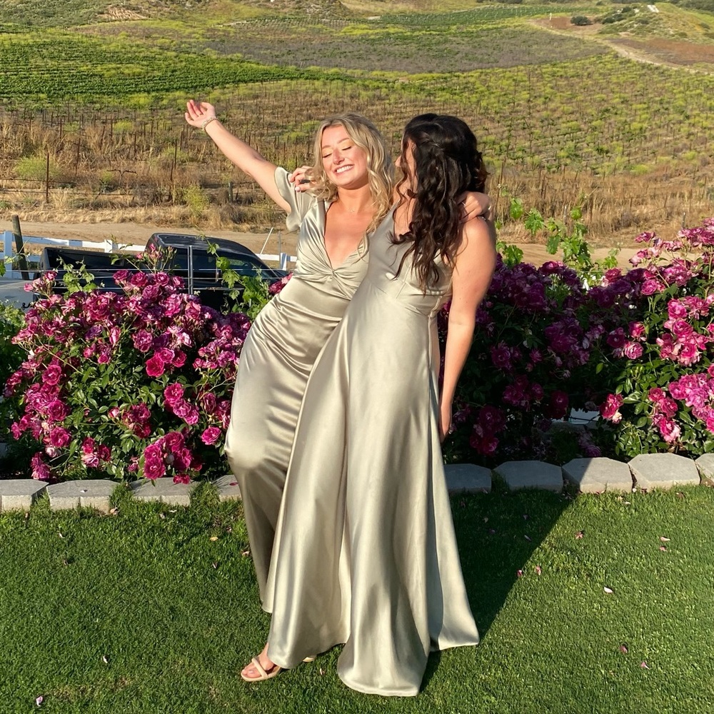 SHOW ME YOUR MUMU Rome Twist Gown in Moss Green Luxe Satin